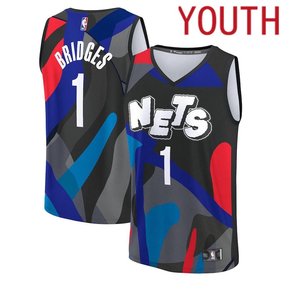 Youth Brooklyn Nets #1 Mikal Bridges Fanatics Branded Black City Edition 2023-24 Fast Break NBA Jersey